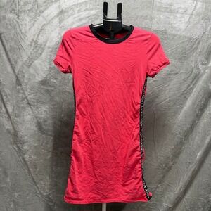 Calvin Klein Women's Red T Shirt Dress Short Sleeve Logo Tape Mini Casual